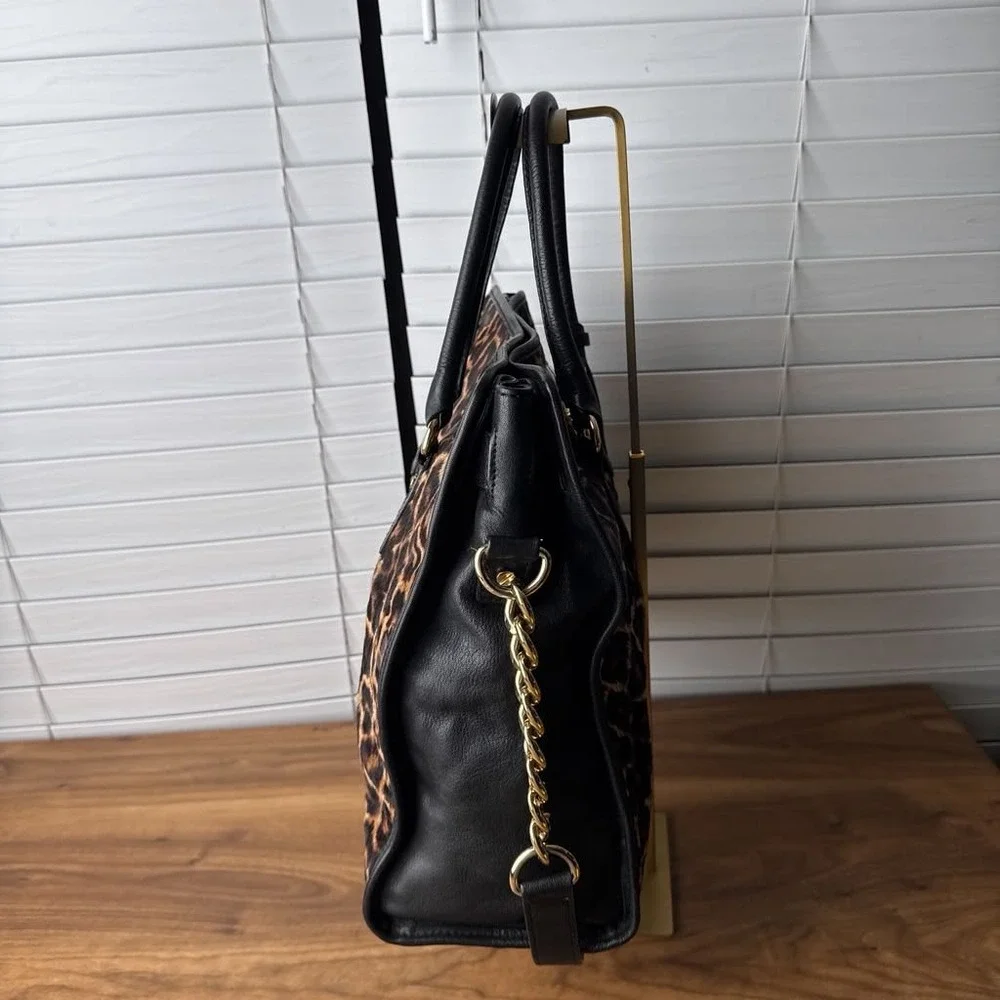Michael Kors Hamilton Limited Edition Large Leopard Print Hair Calf Tote Black